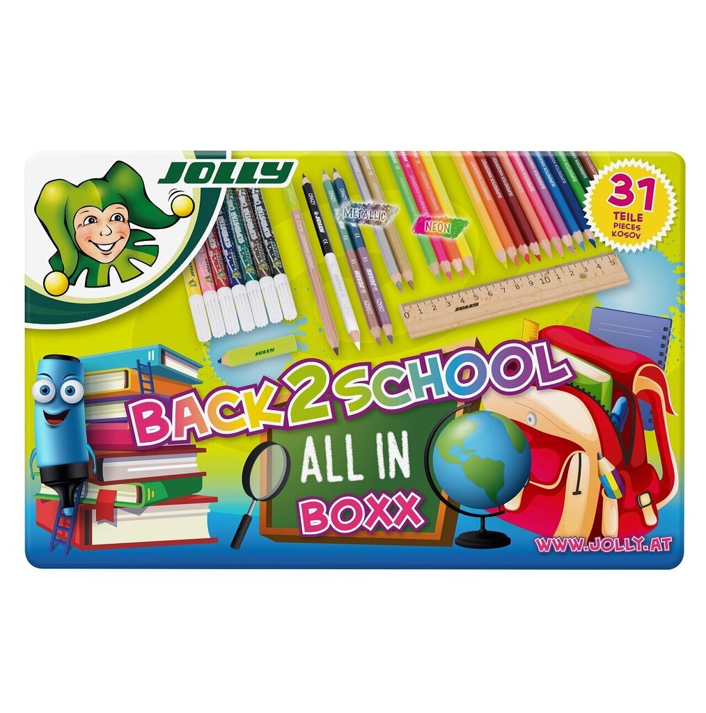 Rinkinys mokyklai Back2School All in Box, Jolly, 31 vnt. kaina ir informacija | Piešimo, tapybos, lipdymo reikmenys | pigu.lt