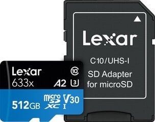 MEMORY MICRO SDXC 512GB UHS-I/W/ADAPTER LSDMI512BB633A LEXAR цена и информация | Карты памяти для фотоаппаратов, камер | pigu.lt