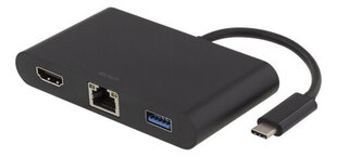 DELTACO USB C, HDMI, RJ45, 2xUSB, C USB, juoda / USBC-1266 kaina ir informacija | Adapteriai, USB šakotuvai | pigu.lt