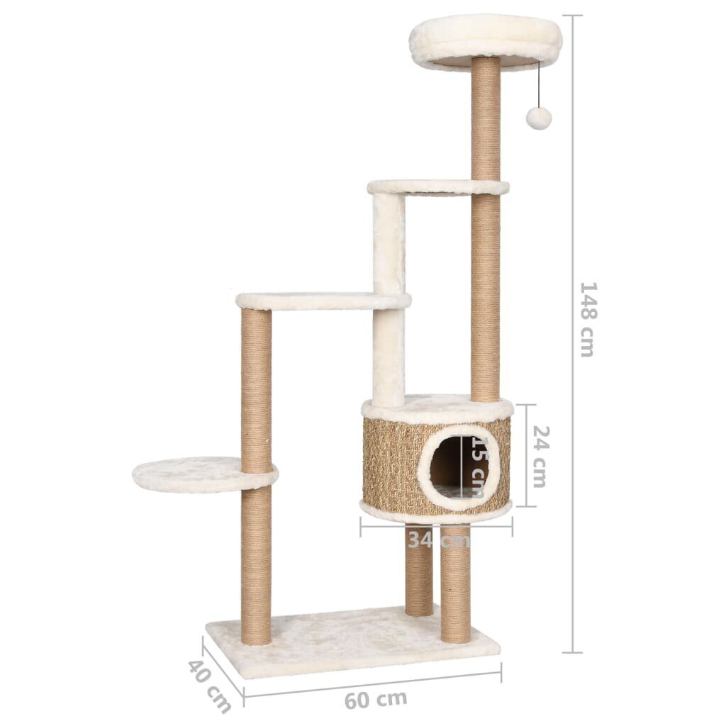 Draskyklė katėms su pagalvėle ir stovu, 148cm, smėlinė kaina ir informacija | Draskyklės | pigu.lt