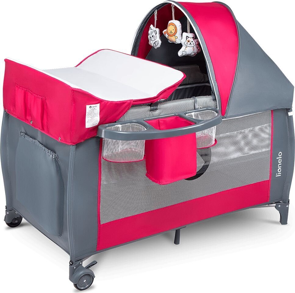 Kelioninė lovytė-maniežas Lionelo Sven Plus, Pink rose kaina ir informacija | Maniežai vaikams | pigu.lt