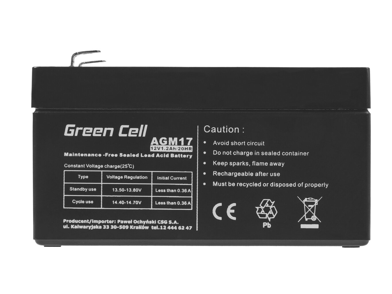 Green Cell AGM VRLA 12v 1.2AH be priežiūros, be aliarmo sistemos, kasos, kasos, žaislai kaina ir informacija | Akumuliatoriai | pigu.lt