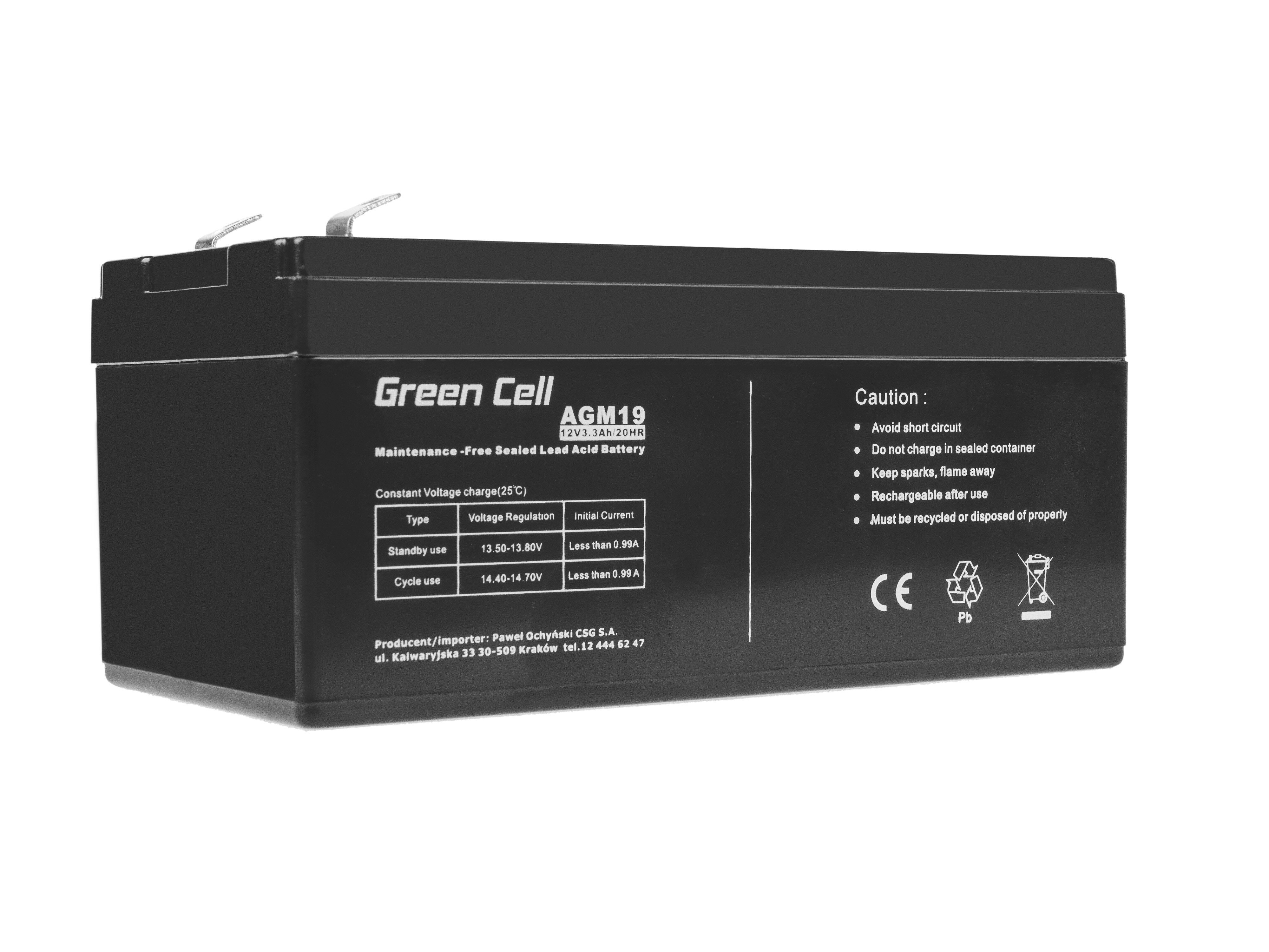 Green Cell AGM VRLA 12v 3.3AH be priežiūros, be aliarmo sistemos, kasos,  kasos, žaislai kaina | pigu.lt