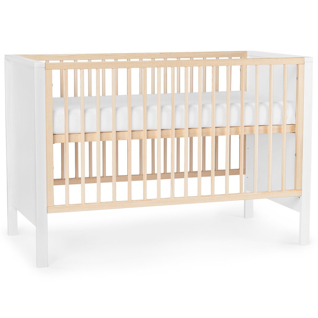 Medinė lovytė Kinderkraft Mia su čiužiniu, 120x60 cm, balta kaina ir informacija | Kūdikių lovytės | pigu.lt
