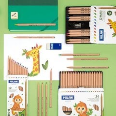 Spalvoti pieštukai Milan iš FSC® sertifikuotos medienos, 12 spalvų kaina ir informacija | Piešimo, tapybos, lipdymo reikmenys | pigu.lt