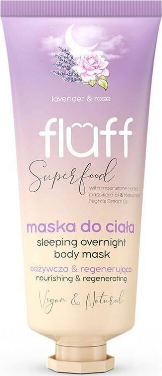 Kūno kaukė nakčiai Fluff Super Food Sleeping Overnight Body Mask Levandos ir rožės, 150 ml kaina ir informacija | Kūno kremai, losjonai | pigu.lt