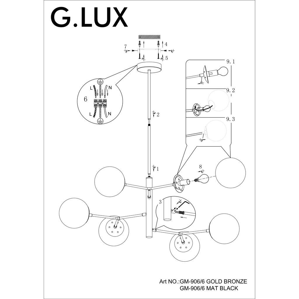 Pakabinamas šviestuvas G.LUX GM-906/6 mat black kaina ir informacija | Pakabinami šviestuvai | pigu.lt