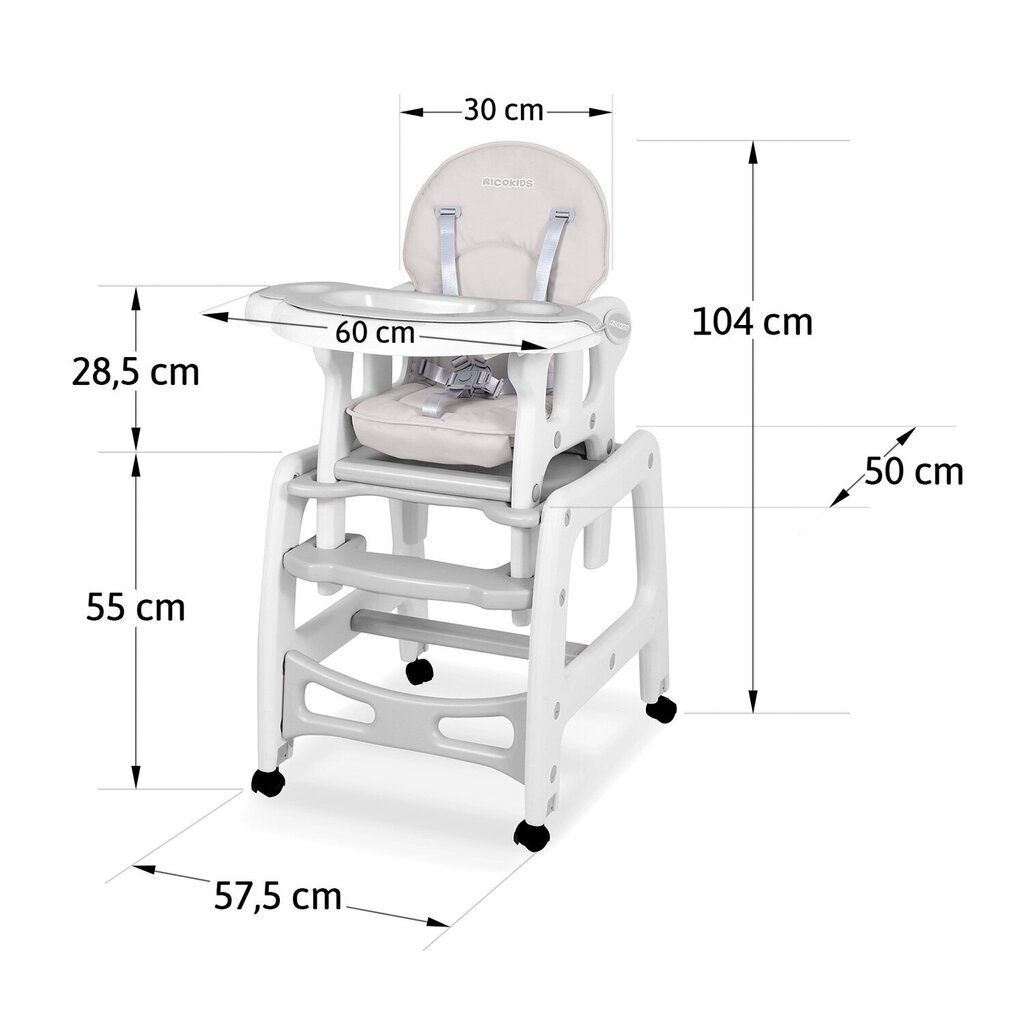 Daugiafunkcinė maitinimo kėdutė Ricokids Sinco 5in1, pilka цена и информация | Maitinimo kėdutės | pigu.lt
