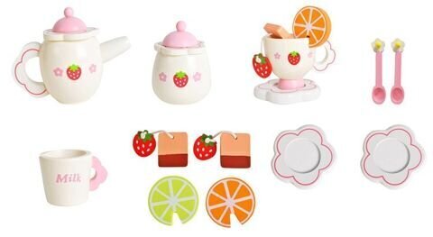 Vaikiškas medinis arbatos servizas, 16 dalių kaina ir informacija | Žaislai mergaitėms | pigu.lt