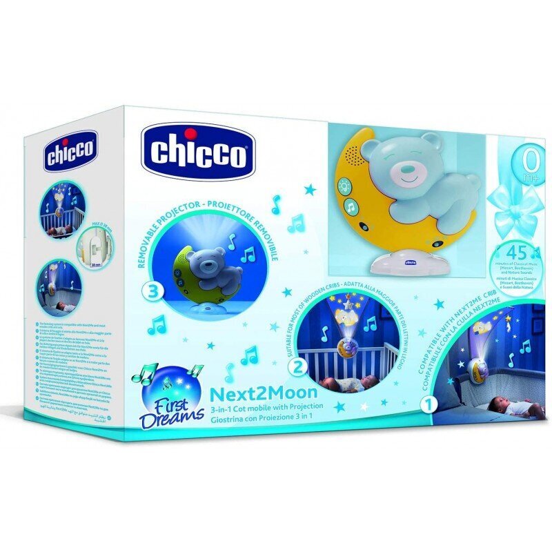 Karuselė Chicco First Dreams Next2 Monday 3-in-1, mėlyna kaina ir informacija | Žaislai kūdikiams | pigu.lt