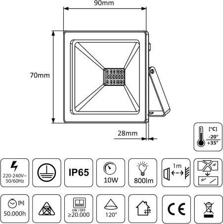 Maclean Prožektorius LED slim 10W, 800lm Warm White (3000K) MCE510 WW, IP65, PREMIUM цена и информация | Žibintuvėliai, prožektoriai | pigu.lt