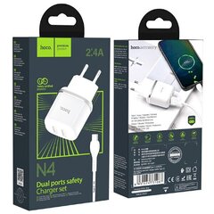 Универсальное зарядное устройство Hoco N4 2 x USB / 5V / 2.4A + USB-C провод 1М, белое цена и информация | Зарядные устройства для телефонов | pigu.lt