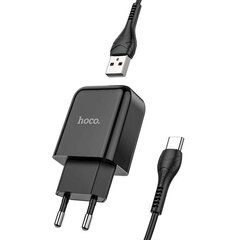 universalus kelioninis įkroviklis Hoco N2 USB / 5V / 2.4A + USB-C laidas, 1m, juodas kaina ir informacija | Krovikliai telefonams | pigu.lt