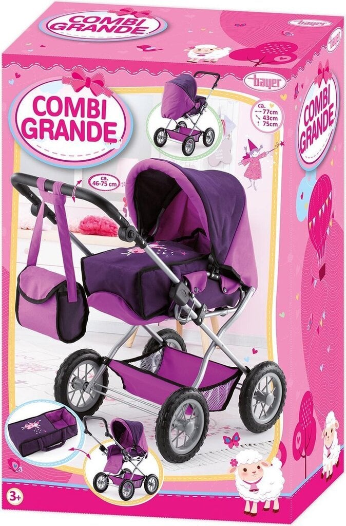 Lėlių vežimėlis Bayer Combi Grande, tamsiai violetinis kaina ir informacija | Žaislai mergaitėms | pigu.lt