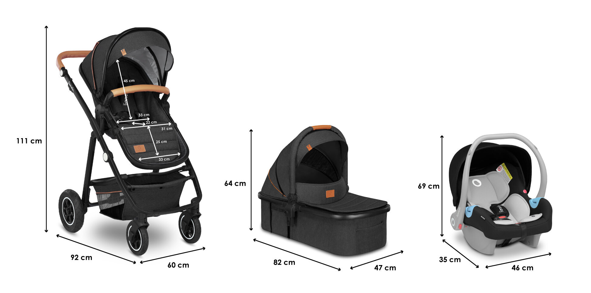 Universalus vežimėlis Lionelo Amber 3in1, Grey graphite kaina ir informacija | Vežimėliai | pigu.lt