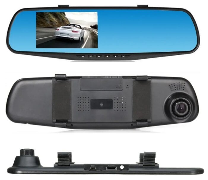 Galinio vaizdo veidrodis 2in1 su DVR ir galinio vaizdo kamera kaina ir informacija | Vaizdo registratoriai | pigu.lt