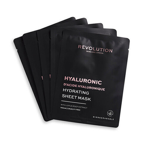 Veido kaukių rinkinys Revolution Skincare Hydrating Hyaluronic Acid Sheet, 5 vnt. kaina ir informacija | Veido kaukės, paakių kaukės | pigu.lt