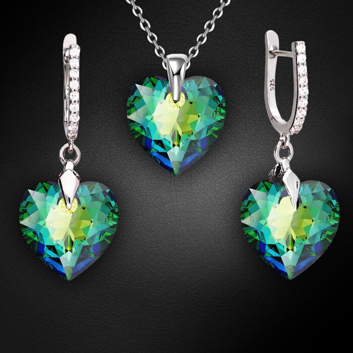 Sidabrinis papuošalų rinkinys moterims DiamondSky Romantic Heart III R Vitrail Medium su Swarovski kristalais kaina ir informacija | Papuošalų rinkiniai | pigu.lt