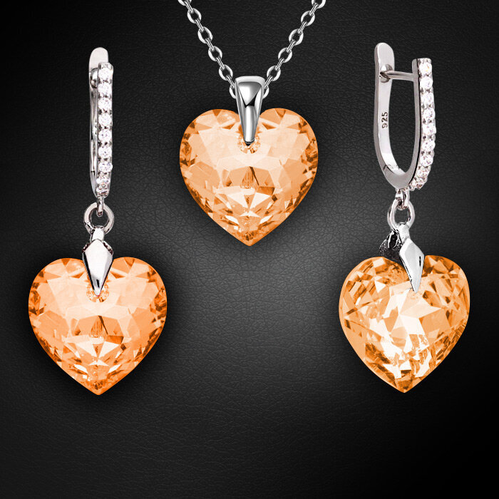 Sidabrinis papuošalų rinkinys moterims DiamondSky Romantic Heart III R Light Colorado Topaz su Swarovski kristalais kaina ir informacija | Papuošalų rinkiniai | pigu.lt