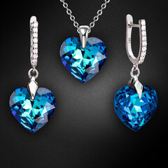 Sidabrinis papuošalų rinkinys moterims DiamondSky Romantic Heart III R Bermuda Blue su Swarovski kristalais kaina ir informacija | Papuošalų rinkiniai | pigu.lt