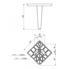 Aliuminės kojelės, 4 vnt., H-153mm, 107x107mm, dažytos, juodos kaina ir informacija | Baldinės kojelės ir kojos | pigu.lt