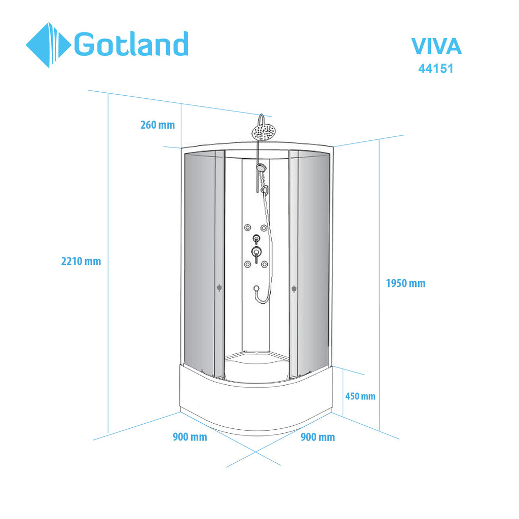 Masažinė dušo kabina Gotland Viva, 90*90*195 cm kaina ir informacija | Hidromasažinės dušo kabinos | pigu.lt