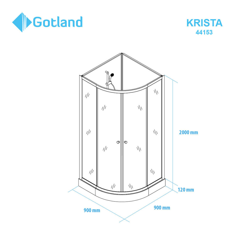 Dušo kabina Gotland Krista 90x90x200 cm Krista kaina ir informacija | Dušo kabinos | pigu.lt