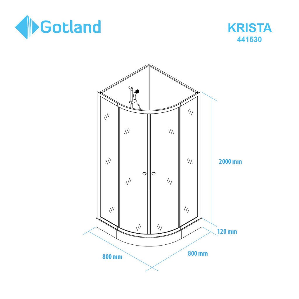 Dušo kabina Gotland, KRISTA 80x80x200 cm kaina ir informacija | Dušo kabinos | pigu.lt