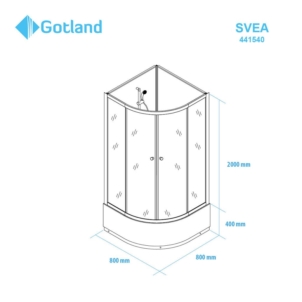 Dušo kabina Gotland SVEA 80x80x200 cm kaina ir informacija | Dušo kabinos | pigu.lt