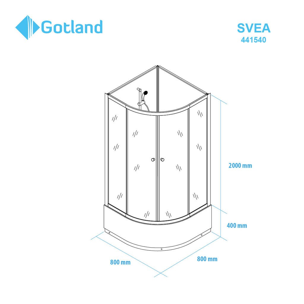 Dušo kabina Gotland SVEA 80x80x200 cm цена и информация | Dušo kabinos | pigu.lt