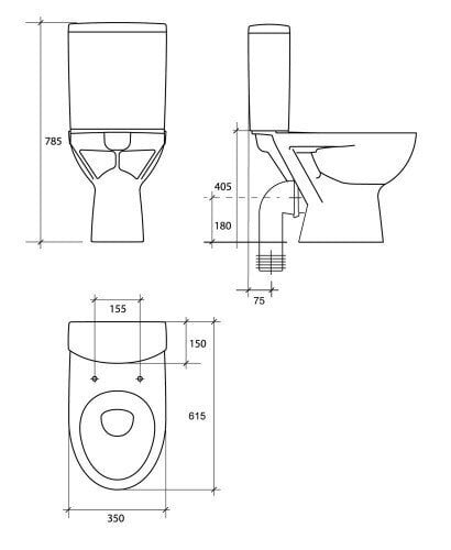 Pastatomas WC Cersanit Parva 306 011 horizontalus 3/6l, sėdynė duroplast SC EO kaina ir informacija | Klozetai | pigu.lt