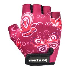 Детские велосипедные перчатки METEOR JUNIOR, розовые, с бабочками цена и информация | Велосипедные перчатки | pigu.lt