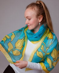 Шелковый шарф ручной работы Kollane-meresinine Lill EESTI DISAIN цена и информация | Женские шарфы, платки | pigu.lt