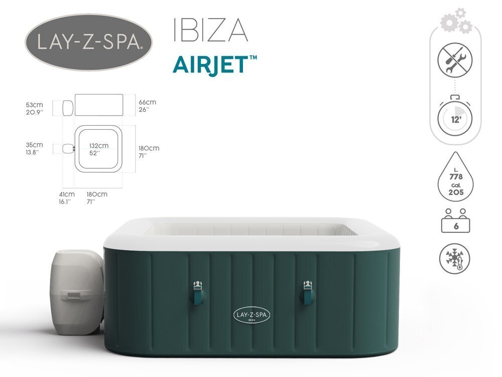 Masažinis baseinas Bestway Lay-Z-Spa Ibiza AirJet, 180x180x66cm kaina ir informacija | Baseinai | pigu.lt