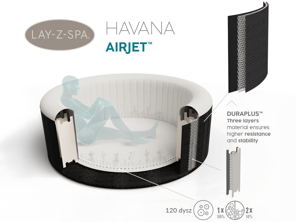 Masažinis baseinas Bestway Lay-Z-Spa Havana AirJet, 180x66 cm kaina ir informacija | Baseinai | pigu.lt