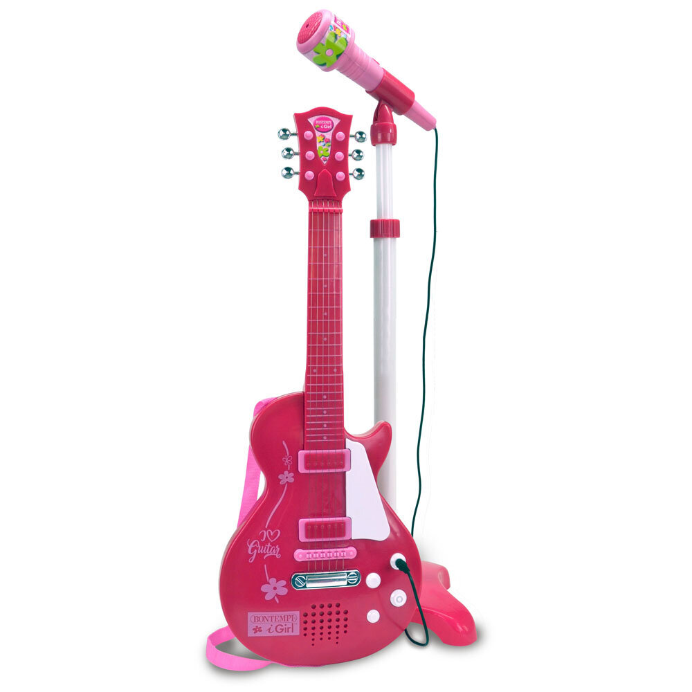 Vaikiška roko gitara su mikrofonu Bontempi, rožinė kaina ir informacija | Lavinamieji žaislai | pigu.lt