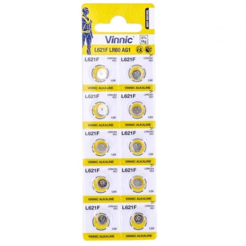 Vinnic AG1 / LR60 / SR621W / 164 / GP64A / 364 / šarminės 1,5 V baterijos (10vnt) kaina ir informacija | Elementai | pigu.lt