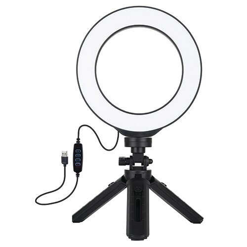 Žiedinė lempa LED 16 cm, su trikoju stovu 12-14.5 cm, USB kaina ir informacija | Fotografijos apšvietimo įranga | pigu.lt