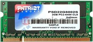 Patriot DDR2 SODIMM 2GB 800MHz CL6 (PSD22G8002S) цена и информация | Оперативная память (RAM) | pigu.lt