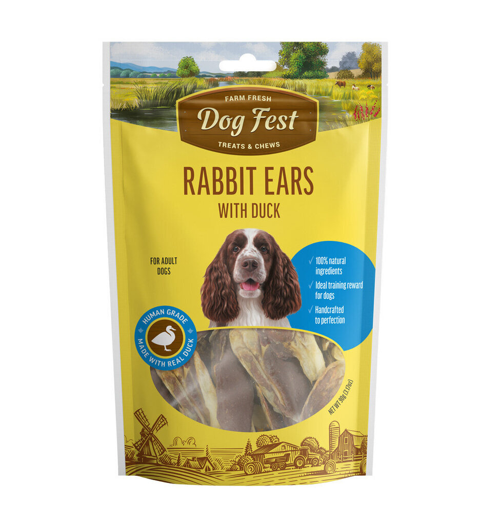 DogFest TriušIų ausys su ančIų mėsa, suaugusiems šunims, 90 g. kaina ir informacija | Skanėstai šunims | pigu.lt