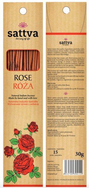 Rožių kvapo smilkalų lazdelės Sattva Ayurveda Rose, 15 vnt kaina ir informacija | Namų kvapai | pigu.lt