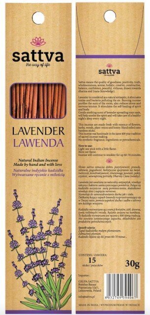 Levandų kvapo smilkalų lazdelės Sattva Ayurveda Lavender, 15 vnt kaina ir informacija | Namų kvapai | pigu.lt