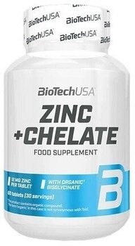 Maisto papildas Biotech Zinc + Chelate (cinkas), 60 tablečių kaina ir informacija | Vitaminai, maisto papildai, preparatai gerai savijautai | pigu.lt