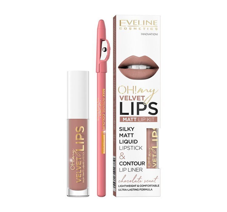 Matiniai lūpų dažai Eveline Oh My Lips Liquid Matt Lipstick, 4.5 ml + lūpų pieštukas Contour Lip Liner 11 Cookie Milkshake kaina ir informacija | Lūpų dažai, blizgiai, balzamai, vazelinai | pigu.lt