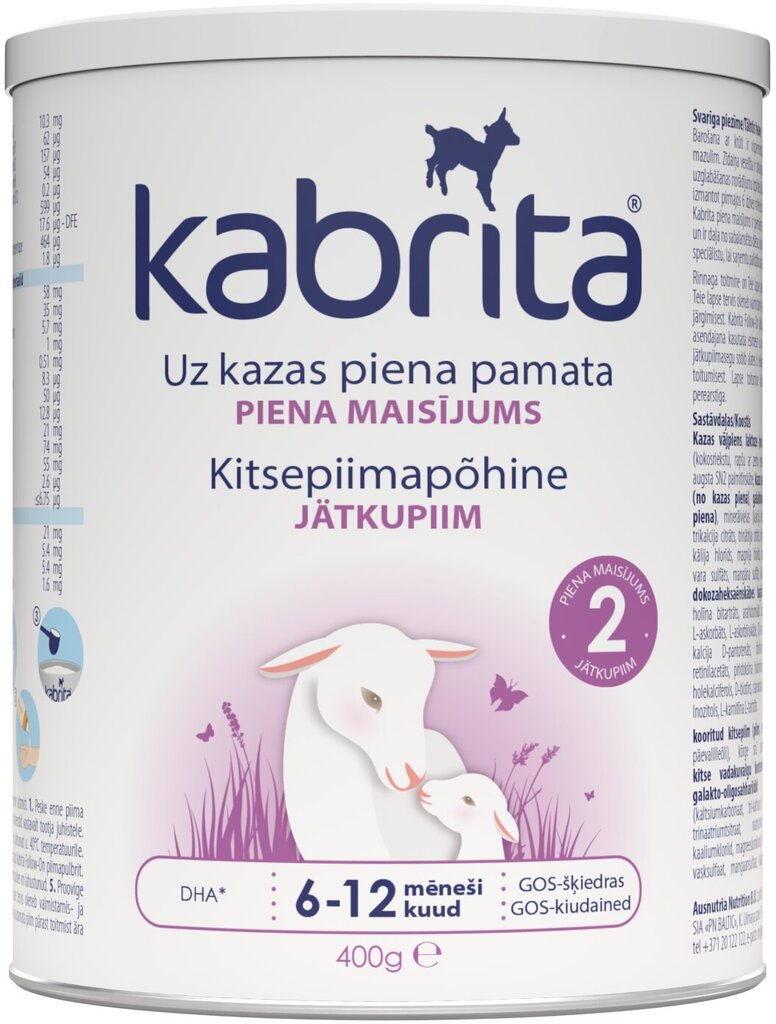 Pieno mišinys Kabrita 2, 6-12 mėn, 400 g kaina ir informacija | Tolesnio maitinimo mišiniai | pigu.lt