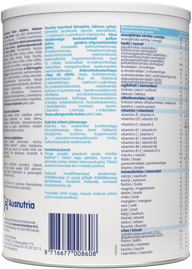 Pieno mišinys Kabrita 1 Infant formula, 0–6 mėn, 800g kaina ir informacija | Pradinio maitinimo ir specialios paskirties mišiniai | pigu.lt