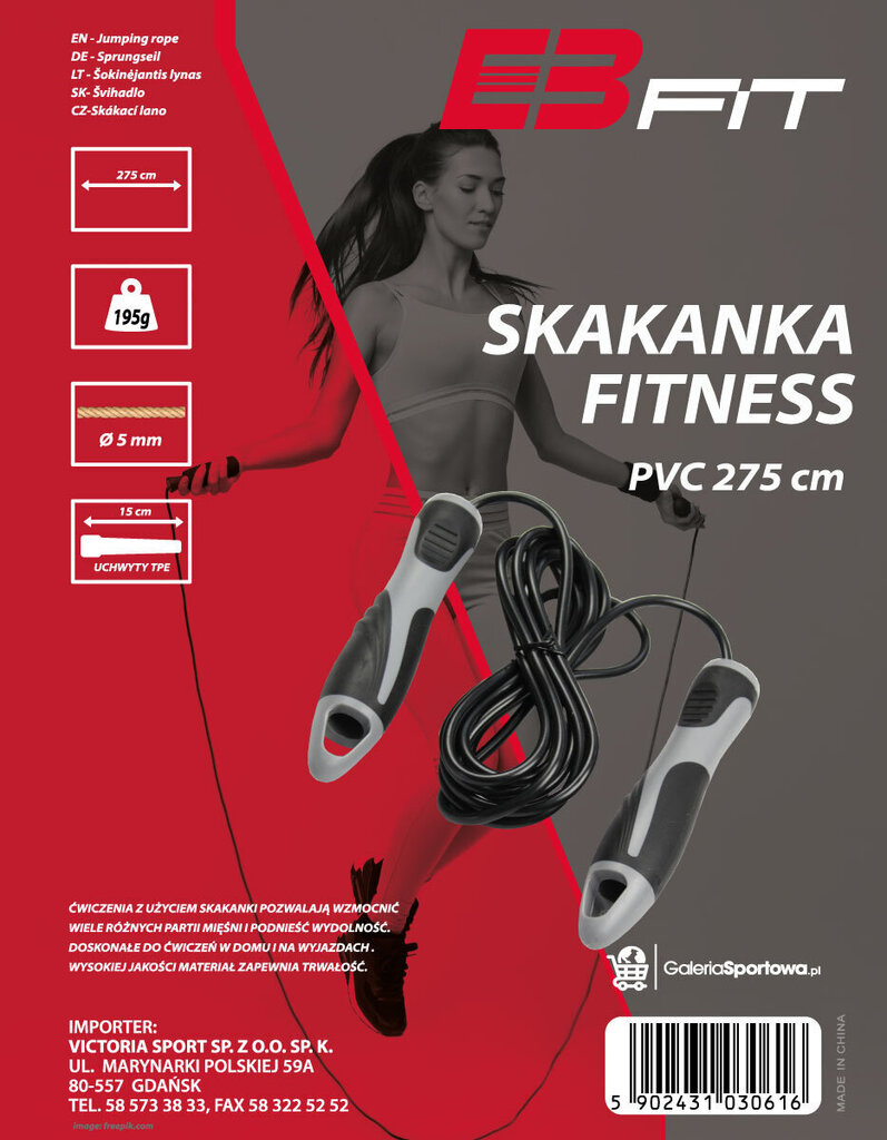 Šokdynė EB Fit Fitness 275 cm, pilka/juoda kaina ir informacija | Šokdynės | pigu.lt