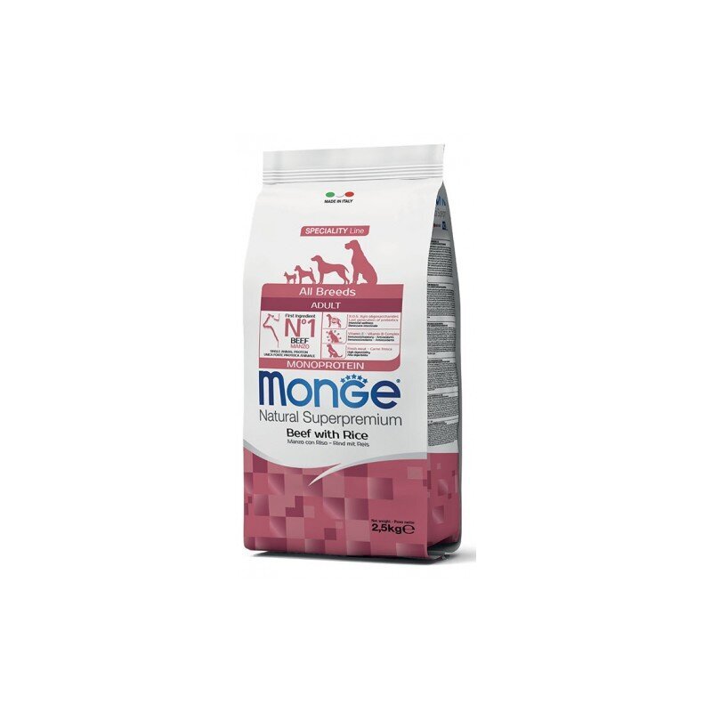 Monge Spec-Line visavertis vieno baltymo ėdalas su Jautiena ir Ryžiais, suaugusiems visų veislių šunims 12kg kaina ir informacija | Sausas maistas šunims | pigu.lt