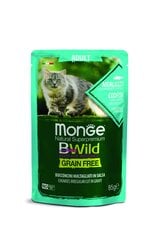 Monge Bwild Cat Pouches Grain suaugusioms katėms su menke, krevetėmis ir daržovėmis, 85 g цена и информация | Консервы для кошек | pigu.lt