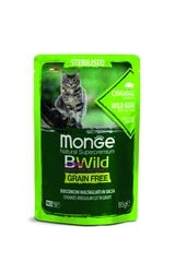 Monge Bwild Cat Pouches Grain Free suaugusioms sterilizuotoms katėms su šerniena ir daržovėmis, 85 g kaina ir informacija | Konservai katėms | pigu.lt